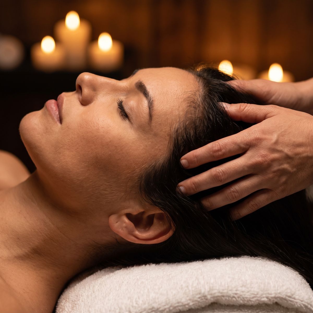 Massage crânien lors d'un rituel head spa