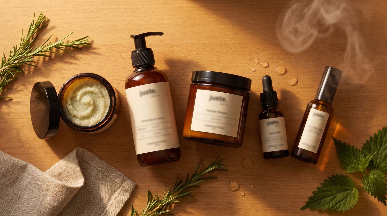 Les produits d'un protocole head spa : gommage, shampoing, masque, sérum et huile