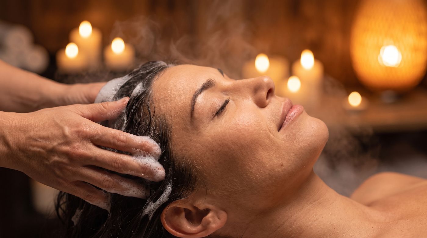 Plaisir sensoriel d'un massage crânien lors d'un head spa