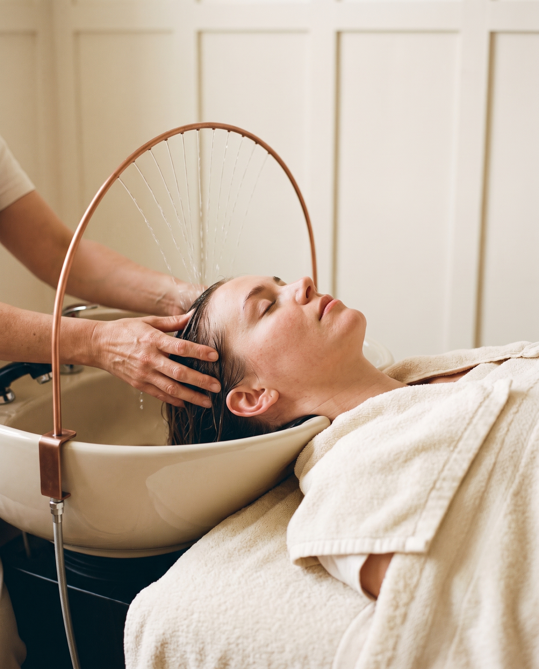 Massage du cuir chevelu en head spa, à la lueur des bougies